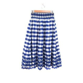 【中古】ザラウーマン ZARA WOMAN フレアスカート ロング 刺しゅう チェック S 青 ブルー 白 ホワイト /YK レディース 【ベクトル 古着】 240411