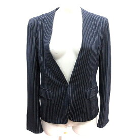 【中古】リフレクト Reflect ノーカラージャケット 総裏地 ストライプ ウール 9 M 紺 ネイビー /AU レディース 【ベクトル 古着】 241003