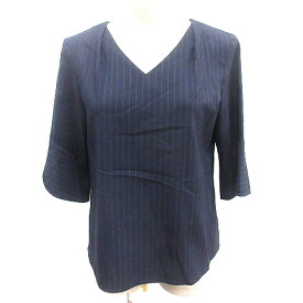 【中古】クードシャンス CdeC COUP DE CHANCE シャツ ブラウス Vネック ストライプ 七分袖 38 M 紺 ネイビー /AU レディース 【ベクトル 古着】 250810