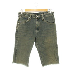 【中古】ラングラー WRANGLER パンツ デニム ジーンズ ハーフ ストレート ユーズド加工 ヒゲ フリンジ 30 紺 ネイビー /AH8 ☆ メンズ 【ベクトル 古着】 240517