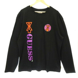 【中古】未使用品 ゲス GUESS 19AW GUESSx88RISING GUE88RISING Tシャツ 長袖 クルーネック ロンT コットン オーバーサイズ ロゴ バックプリント XS 黒 ブラック トップス メンズ 【ベクトル 古着】 240404