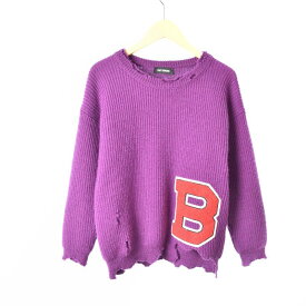 【中古】ラフシモンズ RAF SIMONS Purple Destroyed b Sweater パープル デストロイ セーター ニット ワッペン デストロイ加工 ダメージ加工 パープル 紫 S メンズ 【ベクトル 古着】 230324