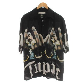 【中古】ワコマリア WACKO MARIA 2PAC 23SS ハワイアンシャツ HAWAIIAN SHIRT オープンカラーシャツ プリント 五分袖 L 黒 ブラック /YI7 メンズ 【ベクトル 古着】 231207