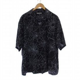 【中古】ネイバーフッド NEIGHBORHOOD SPIDERWEB HAWAIIAN SHIRT ハワイアンシャツ アロハシャツ オープンカラー 半袖 総柄 XL 黒 ブラック 231TSNH-SHM08 /KH メンズ 【ベクトル 古着】 240110