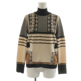 【中古】マメクロゴウチ Mame Kurogouchi PEDICEL JACQUARD PULLOVER ニット カットソー 長袖 総柄 2 M ベージュ 紺 ネイビー /AN26 レディース 【ベクトル 古着】 240401