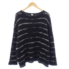 【中古】サンローラン パリ SAINT LAURENT PARIS ニット セーター 長袖 クルーネック ボーダー モヘヤ混 XL 黒 ブラック /KH ☆AA★ メンズ 【ベクトル 古着】 241228