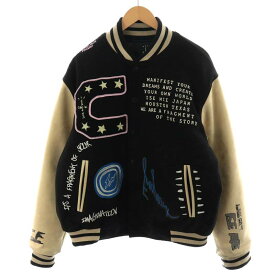 【中古】フラグメントデザイン FRAGMENT DESIGN × CACTUS JACK カクタス ジャック スタジャン スタジアムジャケット ブルゾン レザー L 黒 ブラック メンズ 【ベクトル 古着】 260107