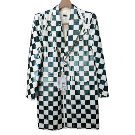 【中古】未使用品 エムエムシックス メゾンマルジェラ MM6 Maison Margiela チェス盤柄 シングル コート Coat S052-MM6 RTW AVP 38 白 緑 ホワイト グリーン S62AA047■GY33 レディース 【ベクトル 古着】 240305