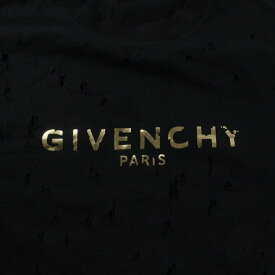 【中古】ジバンシィ GIVENCHY 20SS Tシャツ カットソー ゴールドカラー ロゴ 半袖 ダメージ加工 クルーネック XS 黒 ブラック BW700D3Z3F /IR ■GY18 メンズ 【ベクトル 古着】 231207