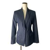 EUC Womens Elie Tahari Navy White Linen Blend Woven Fringe Jacket Size SMALL