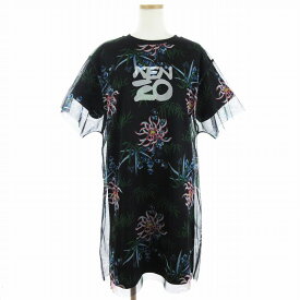 【中古】ケンゾー KENZO チュール レイヤード Tシャツ ワンピース ひざ丈 ロゴ 花柄 フラワー 黒 ブラック S レディース 【ベクトル 古着】 240329