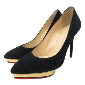 【中古】シャルロットオリンピア CHARLOTTE OLYMPIA パンプス ハイヒール ピンヒール ポインテッドトゥ ウェッジヒール スエード 36 1/2 黒 ブラック レディース 【ベクトル 古着】 251229