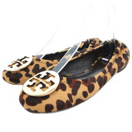 【中古】トリーバーチ TORY BURCH 美品 バレエシューズ ヒョウ柄 ゴールド金具 茶 ブラウン 黒 ブラック …