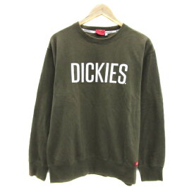 【中古】ディッキーズ Dickies トレーナー 長袖 ラウンドネック ロゴプリント 裏起毛 大きいサイズ XL カーキ 白 ホワイト /YS24 メンズ 【ベクトル 古着】 240404