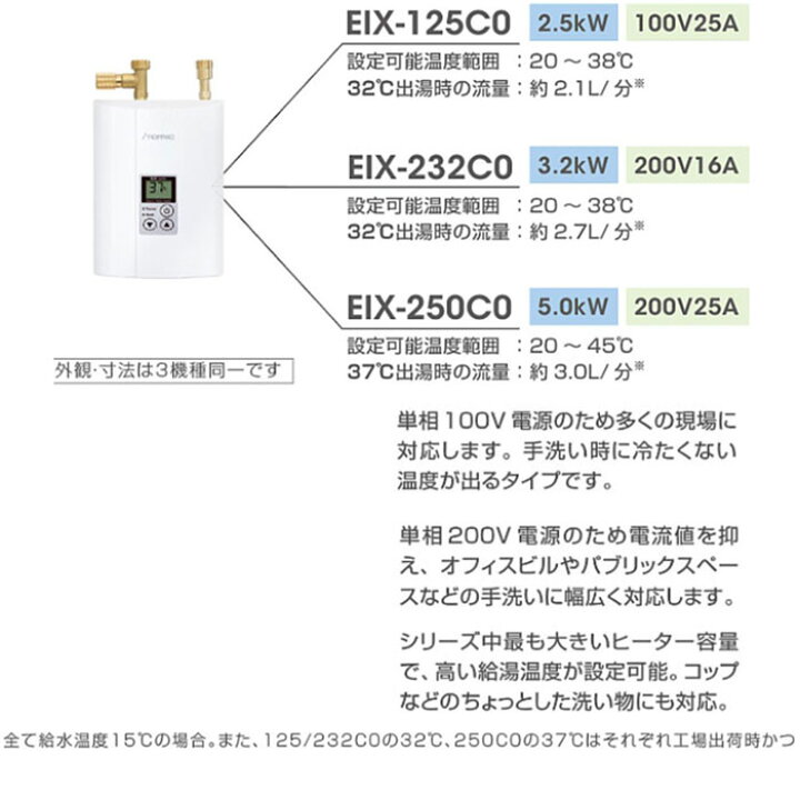 楽天市場】EIX-125C0 手洗い用の超小型電気瞬間湯沸器 100V25A iTomic