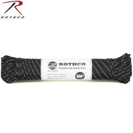 クーポンで10%OFF★ROTHCO ロスコ POLYESTER 550LB パラシュートコード 100フィート BLACK WREFLECTIVE TRACERS リフレクター（反射素材） 靴ひも テント タープ ロープ メンズ ミリタリー アウトドア スポーツ セール【T】WAIPER sale 送料無料 春