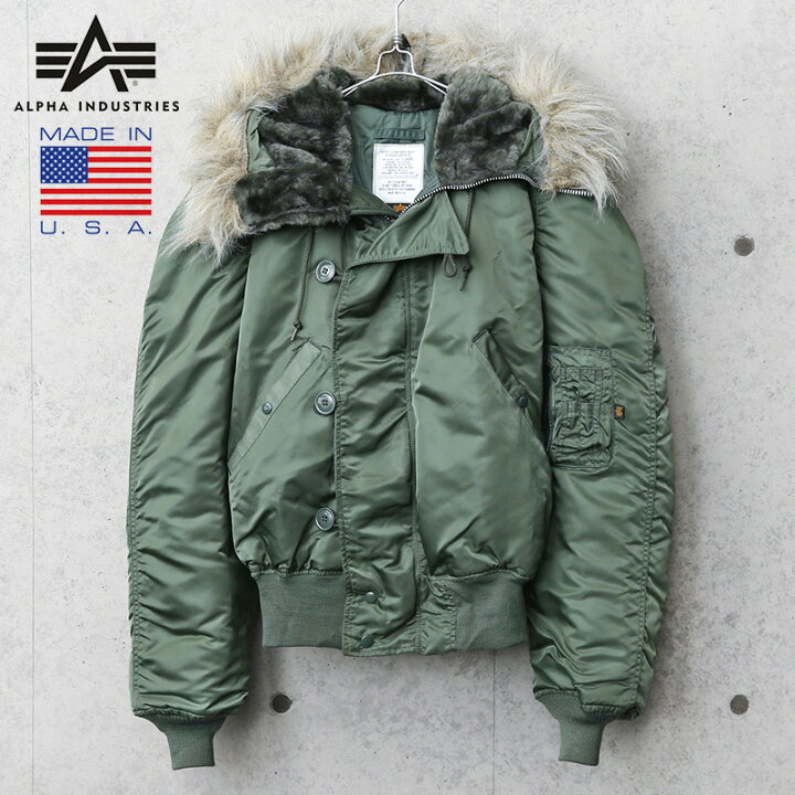 楽天市場 クーポンで最大10 Off あす楽 Alpha Industries アルファインダストリーズ Made In Usa N 2b フライトジャケット Sage ミリタリージャケット ボマージャケット N2b メンズ アウター フード ファー デッドストック おしゃれ セージ グリーン 冬 春 T