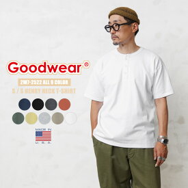 【あす楽】クーポンで最大15%OFF★Goodwear グッドウェア 2W7-2522 USAコットン S/S ヘンリーネック Tシャツ【T】｜メンズ トップス カットソー ヘビーオンス 半袖 無地 綿 ブランド おしゃれ 大きいサイズ 黒 白 ネイビー 綿100%