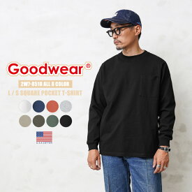 クーポンで10%OFF★【あす楽】Goodwear グッドウェア 2W7-8518 USAコットン L/S 四角ポケット Tシャツ【T】｜クルーネック ポケットTシャツ ポケTEE メンズ トップス ブランド おしゃれ 大きいサイズ 長袖 黒 白 ネイビー 綿100%