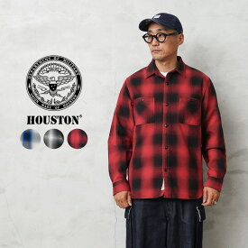 クーポンで最大15%OFF★HOUSTON ヒューストン 41049 OMBRE CHECK VIYELLA SHIRT オンブレ―チェック ビエラ シャツ【T】｜メンズ 長袖シャツ ネルシャツ 綿100% アメカジ 大きいサイズ ブランド ファッション おしゃれ 秋 冬 送料無料 セール sale