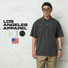 【最短即日発送】クーポンで最大15%OFF★LOS ANGELES APPAREL ロサンゼルスアパレル 18412GD 6.5oz ガーメントダイ ショートスリーブ ポロシャツ MADE IN USA【T】｜トップス 半袖 メンズ レディース USA製 無地 カジュアル ストリート 厚手 ヘビーウェイト 定番