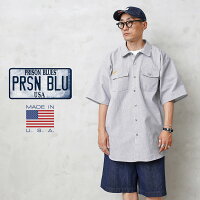 PRISON BLUES プリズンブルース PRBS407 SHORT SLEEVE ヒッコリーストライプ ワークシャツ MADE IN USA 8oz