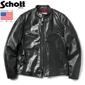 ポイント10倍！Schott ショット 641XXH HORSEHIDE CAFE RACER レザージャケット MADE IN USA【7417】【クーポン対象外】【T】｜革ジャン レザージャケット シングル ライダースジャケット 本革 馬革 ホースハイド ブランド 黒 秋冬 新作 送料無料 春 プレゼント