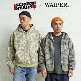 【最短即日発送】SCREEN STARS×WAIPER 2523-440WP ジップアップ フーディ VINTAGE CAMO【T】【クーポン対象外】｜パーカー ミリタリーカジュアル メンズ トップス スウェット ヴィンテージ カモフラ柄 タイガーストライプ ダックハンター 大きめシルエット 秋冬