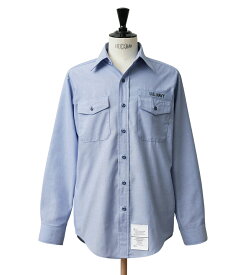 実物 新品 デッドストック 米軍 U.S.NAVY シャンブレーシャツ 長袖【クーポン対象外】【I】｜ミリタリーシャツ ワークシャツ メンズ トップス カジュアル 軍放出品 軍モノ おしゃれ 大きいサイズ ライトブルー 夏 ギフト