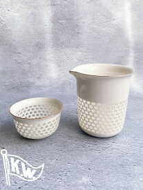金巻ほたる片口とおちょこセット　蛍手　ほたるで　篭目　酒器　珍味入れ　和陶器　白　ホワイト　小紋柄