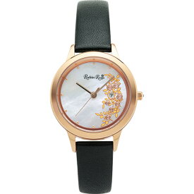 【R204PWHBK】Rubin Rosa　ルビンローザ　腕時計　日本製ソーラーチャージ ブラック　ピンクゴールド　ホワイトシェル丸型　花柄　日付表示　レディース　レザーベルト