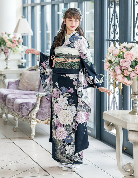 楽天市場】振袖 販売 フルセット 成人式 値引き可 濃紺 古典 正絹 新品  