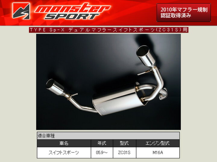 楽天市場】モンスタースポーツ TYPE Sp-X デュアルマフラー[スイフト  