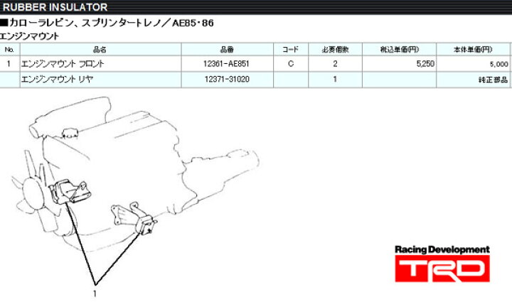 楽天市場】TRD 強化エンジンマウント フロント [カローラレビン 