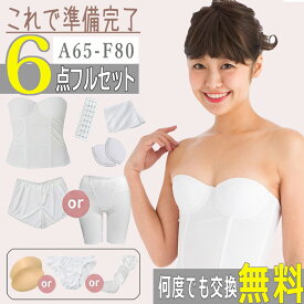 【500円クーポン配布中】【＼55％OFF！／】【何度でもサイズ交換無料】ブライダルインナー 6点セット 【A65〜F80】 ウエディングインナー ドレス用下着 ドレスインナー ビスチェ タップパンツ ガードル パット 拡張フック 小胸 グラマー 背中開き 大きいサイズ フォト婚最適