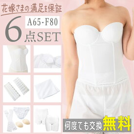 ✱1,000円クーポン【サイズ交換何度でも0円】【式場1/3価格でドレス映え】【フォト婚最適】ブライダルインナー 6点セット 【A65〜F80】 ウエディングインナー ドレス用下着 ドレスインナー ビスチェ タップパンツ ガードル パット 拡張フック 小胸 グラマー 背中開き