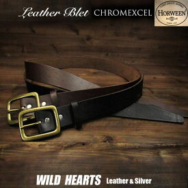 日本製 メンズ ベルト 本革 ホーウィン ハンドメイド ブラウン/ブラック Horween WILD HEARTS Leather & Silver (ID horweenbelt_t57)