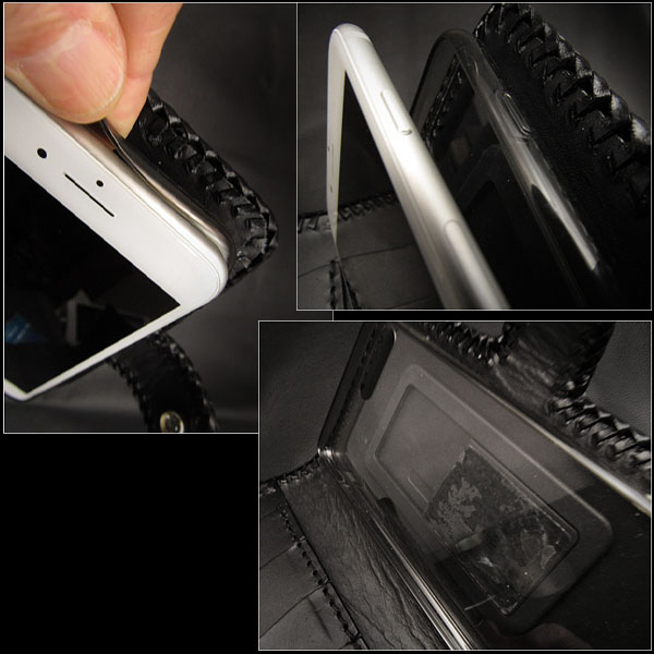 スマホケース 手帳型 多機種対応 スライド式 マルチケース レザーケース 本革 カービング マグネット ブラック/黒 S/M/Lサイズ Hand  Carved Leather Flip Case for Smartphone Black (ID sc3091) | ワイルドハーツ