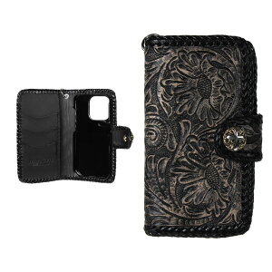 iPhone16 Pro max P[X iPhone15 14 13 {v iPhoneP[X 蒠^P[X ϏՌ J[rO nhCh ThU[ ubN  R`tWILD HERATS Leather & Silver (ID ip3058)za004