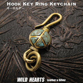 ピースマーク キーホルダー キーチェーン キーフック 真鍮 ターコイズKey Chain Holder Key Ring Peace Symbol Sign Love&Peace Turquoise/Brass WILD HEARTS Leather&Silver(ID kh3035k11)
