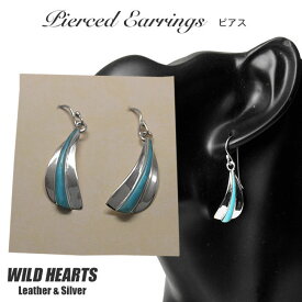 フェザーピアス シルバー925 ターコイズ ネイティブアメリカンスタイル Feather Turquoise Earrings Sterling Silver Native American style WILD HEARTS Leather&Silver (ID se3557)