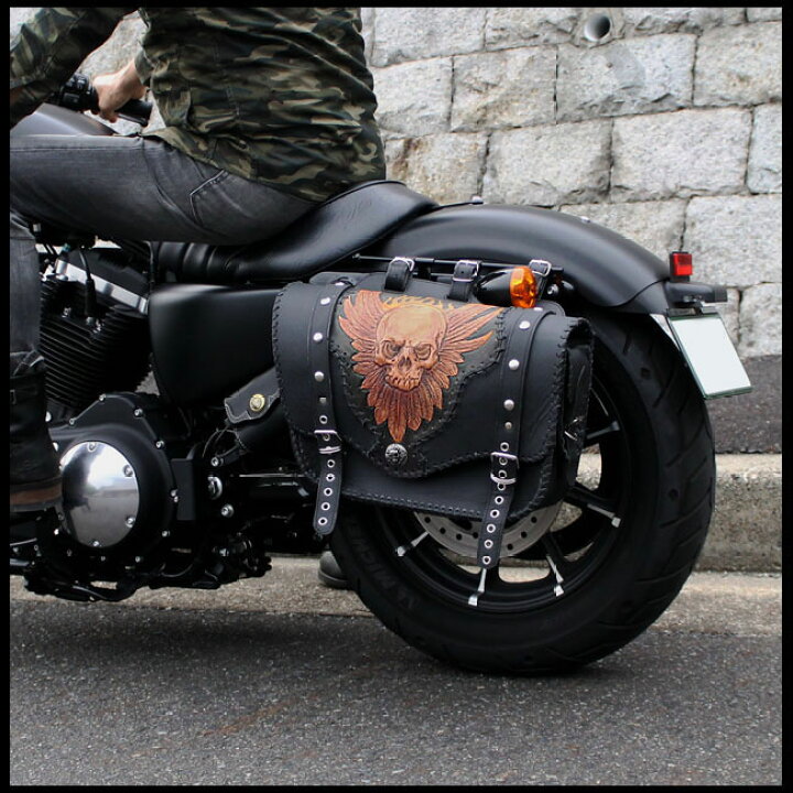 楽天市場】バイク用シングルサドルバッグ スカル ドクロ カービング 