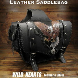バイク用 サドルバッグ イーグル アメリカン ハーレー 左右セット ダブル Eagle Carved Leather Motorcycle Saddlebags Right&Left Throw over Saddlebags DoubleWILD HEARTS Leather&Silver (ID sb3777)za002
