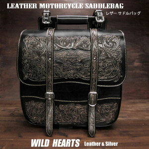 oCN ThobO oCJ[ {v J[rO n[[ AJ c[OobO ubN JX^ Hand Carved Leather Single/Solo Saddlebag Motorcycle Harley-Davidson BlackWILD HEARTS Leather&Silver (ID sb4518