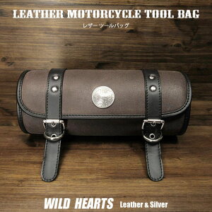 レザー 本革 ツールバッグ フォークバッグ バイク/ハーレー Leather Tool Bag Mini Saddle Bag Storage Tool Pouch for Motorcycle Harley-Davidson WILD HEARTS Leather&Silver (ID sb3877)za004