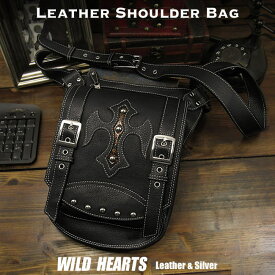 メンズ レザーショルダーバッグ 斜め掛けバッグ メッセンジャーバッグ カジュアル パイソン 本革 クロスモチーフ ブラック 黒Men's Genuine Leather Casual Shoulder Bag Cross ConchoWILD HEARTS Leather&Silver (ID bb0658t17)
