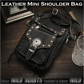 レザーショルダーバッグ ポーチ ブラックBest Quality genuine leather Leather Shoulder Travel Bag/PurseWILD HEARTS Leather&Silver(ID sb1243b28)