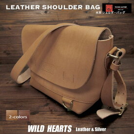 メンズ レディース 栃木レザー 日本製 メッセンジャーバッグ ショルダーバッグ レザー 本革 トラベルバッグ Leather Messenger BagWILD HEARTS Leather&Silver(ID mb4581s1)