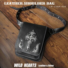 メンズ 本革 ショルダーバッグ ウエストバッグ 2WAY レザー／牛革 バイカー Leather Shoulder Bag Fanny Pack 2WAYWILD HEARTS Leather&Silver (ID sb1244r60)za025