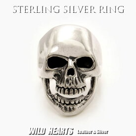 笑うスカルリング 髑髏リング キースリング 指輪 シルバー925 Men's Laughing Skull Biker Ring WILD HEARTS leather&silver(ID sr0775r76)